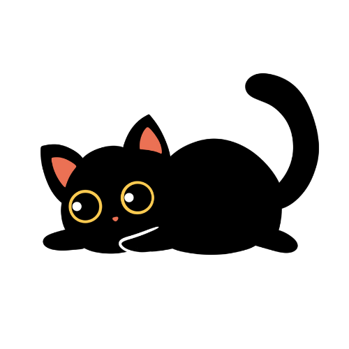 Black Cat Bytes - cartoon black cat with legs splayed out 