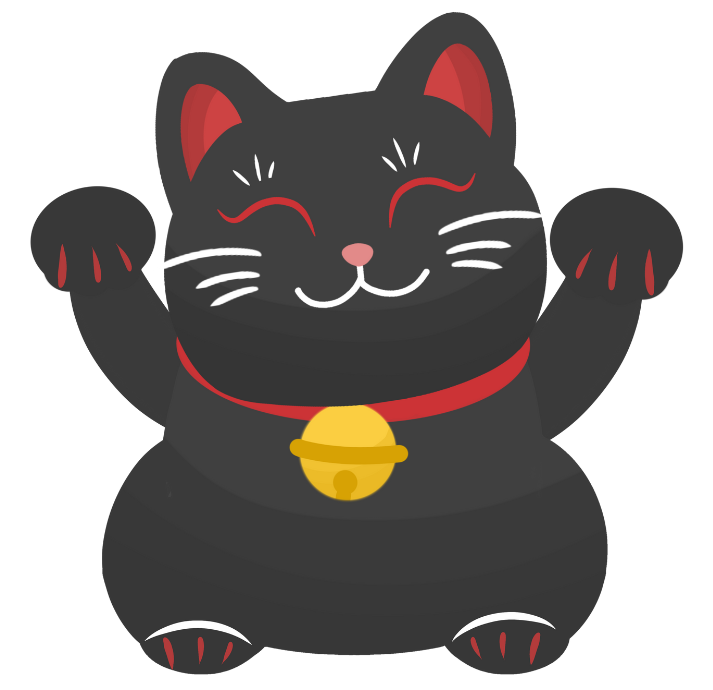 Black Cat Bytes - Cartoon black cat rolling on his back 500 x 500